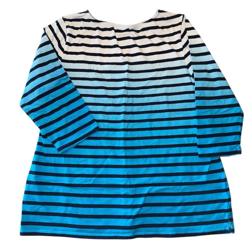 Sport Savvy Blue White Striped Quarter Sleeve Shirt M
